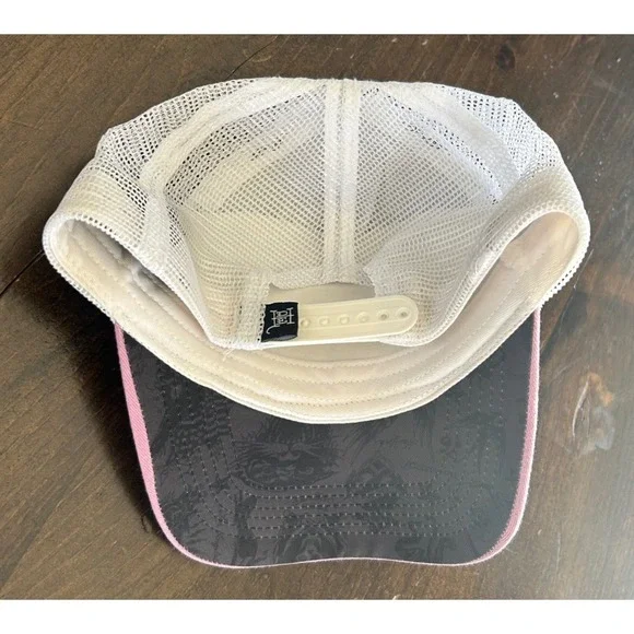 Ed Hardy Pink Rhinestone Skull Roses Trucker Hat Mesh Snapback Y2K Tattoo Art - Picture 3 of 6